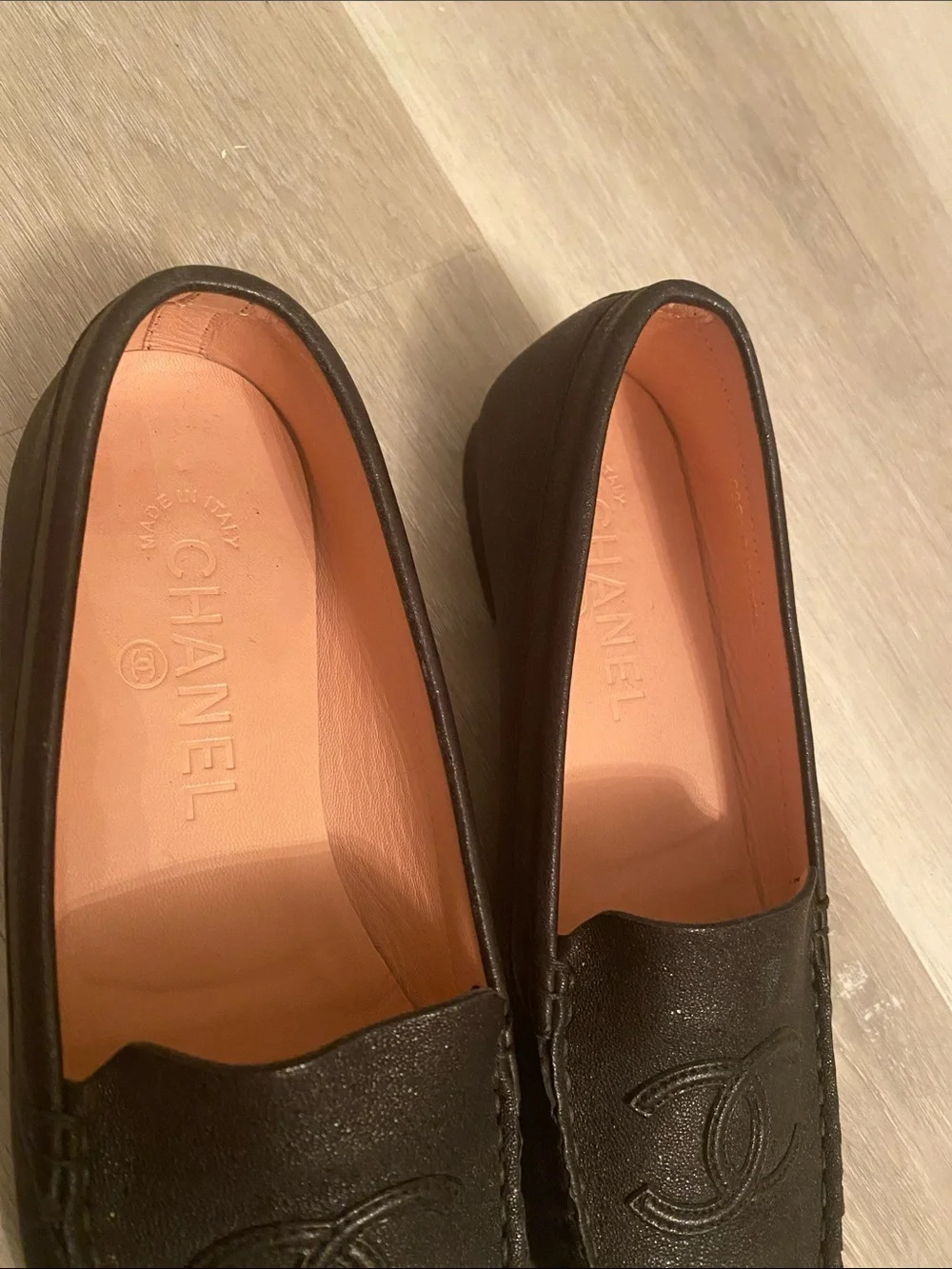 CHANEL Black Leather CC Logo Driving Loafers size 6.5